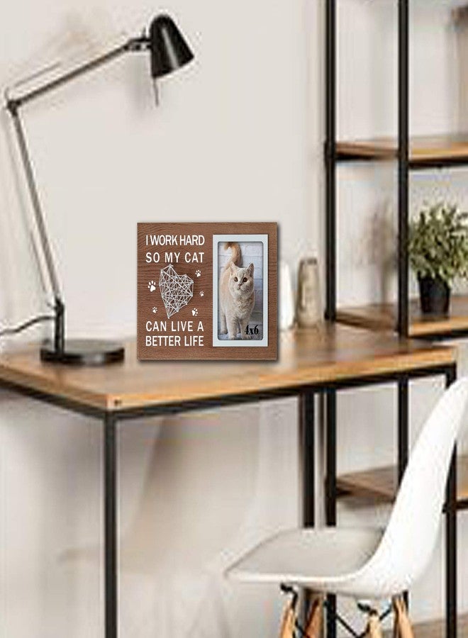 Buecasa Funny Gifts for Cat Lovers - Cat Mom Gifts for Women - Cat Dad Picture Frame with 3D String 4x6 Inches -I Work Hard So My Cat Can Have A Better Life - Image 3